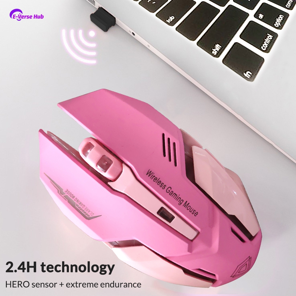 Gaming Wireless Mouse Rechargeable Mute Pink Mouse Optical Mouse USB ...