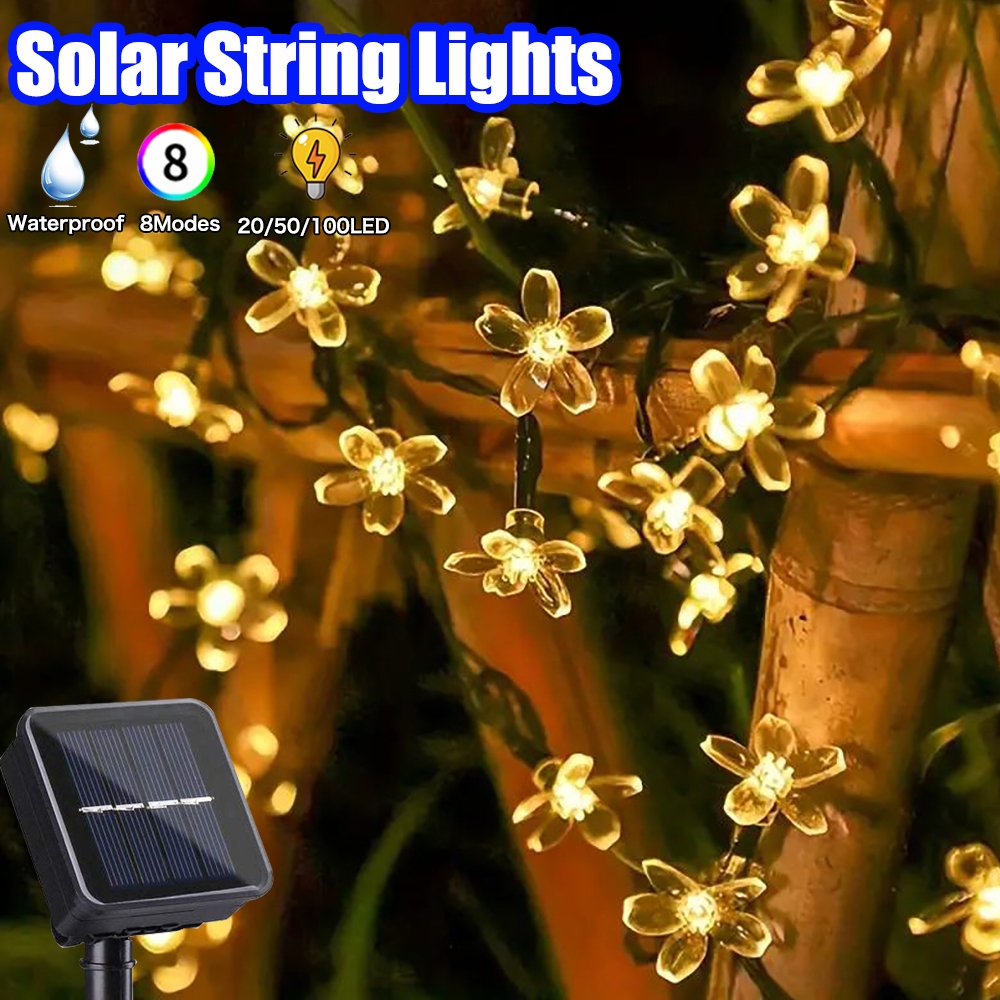 12M/100LED Solar 8 Modes Lighting Christmas lights waterproof outdoor ...