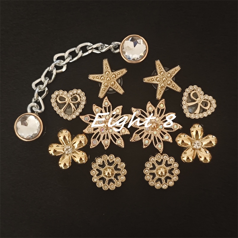 11pcs/set Dot Diamond Golden Snowflake Shoe Accessories Bow Knot Shoe ...