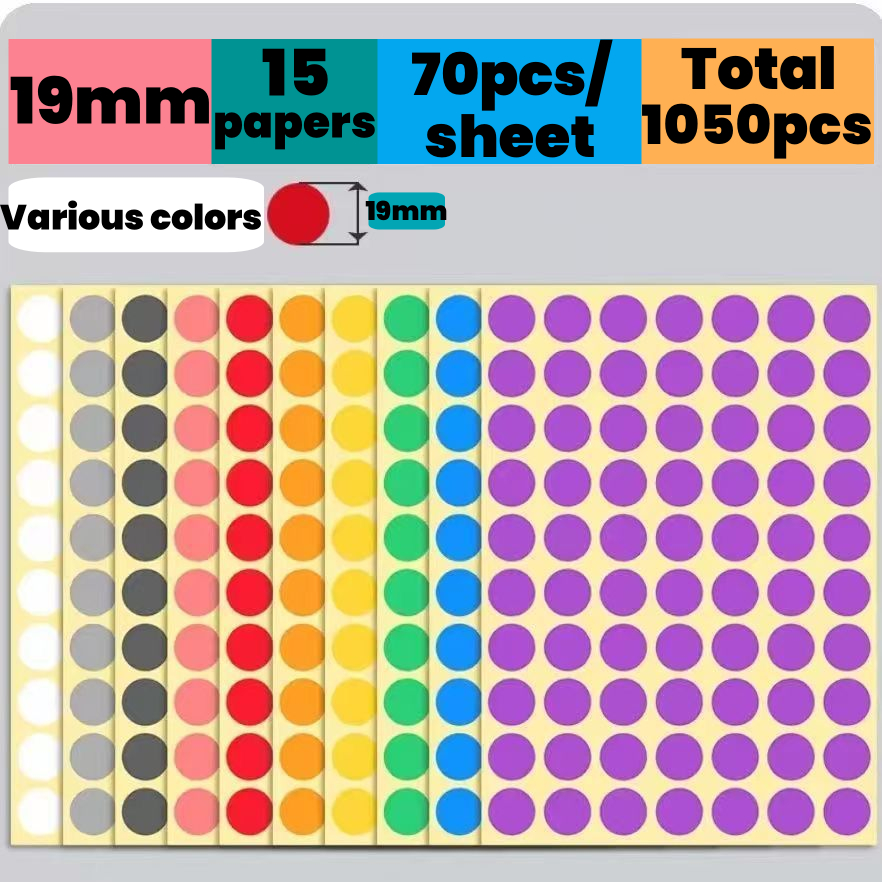 19mm，70Pcs/Sheet Color dot label stickers 19mm color label ...