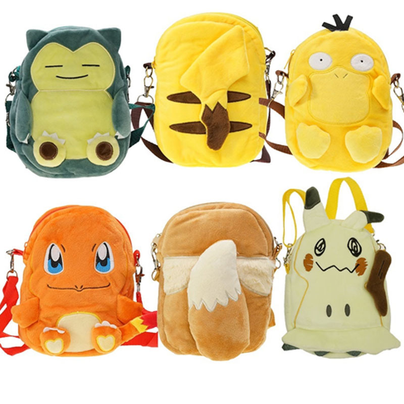 8 Styles 20cm Pokemon Backpack Eevee Snorlax Pikachu Psyduck Charmander ...