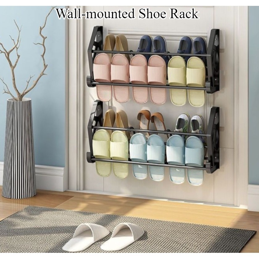 【3 in 1】 63cm Wall Mounted Slipper Organizer Shoe Rack Slipper Rack ...