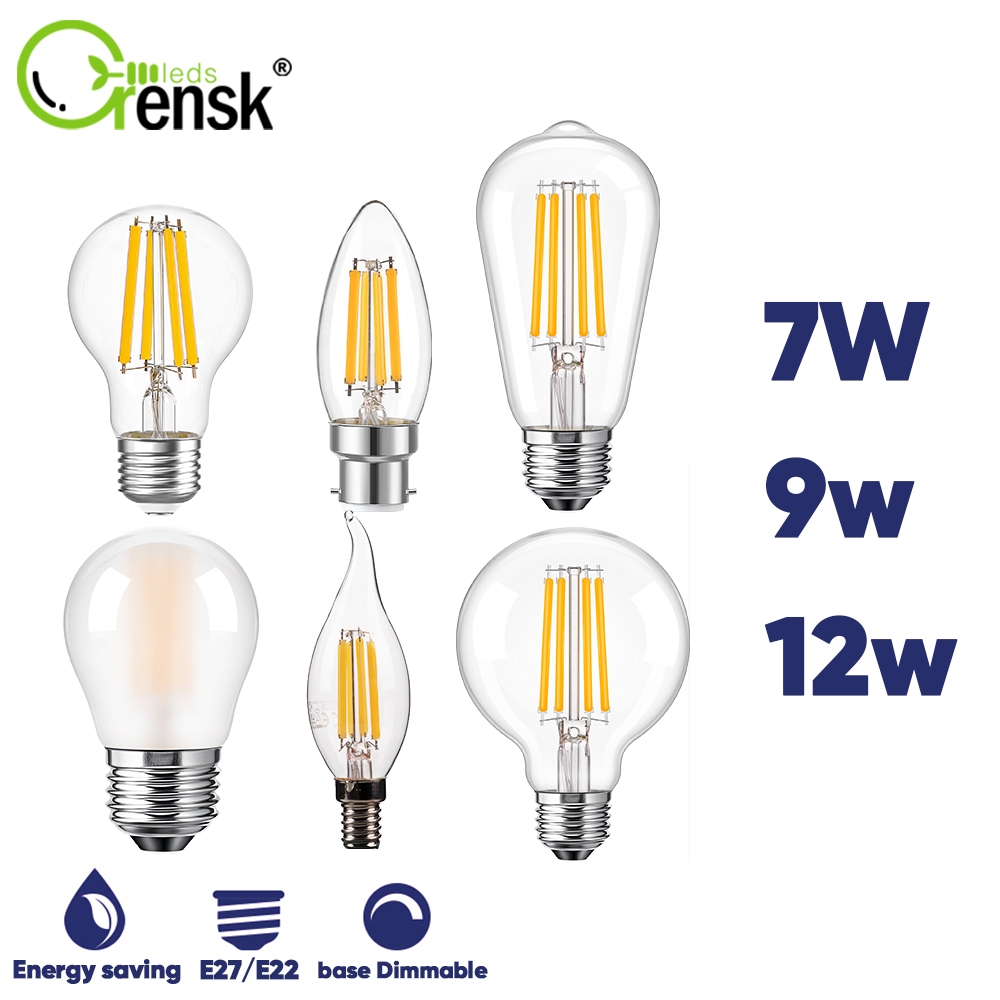 7W 9W 12W LED Bulbs Edison E14 E22 E27 B22 Filament Bulb Base High CRI ...
