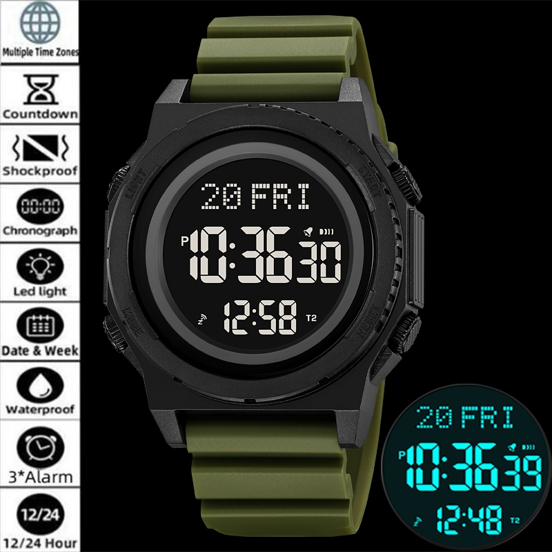 Skmei Shockproof Digital Sports Watches Multiple Time Zones LED ...