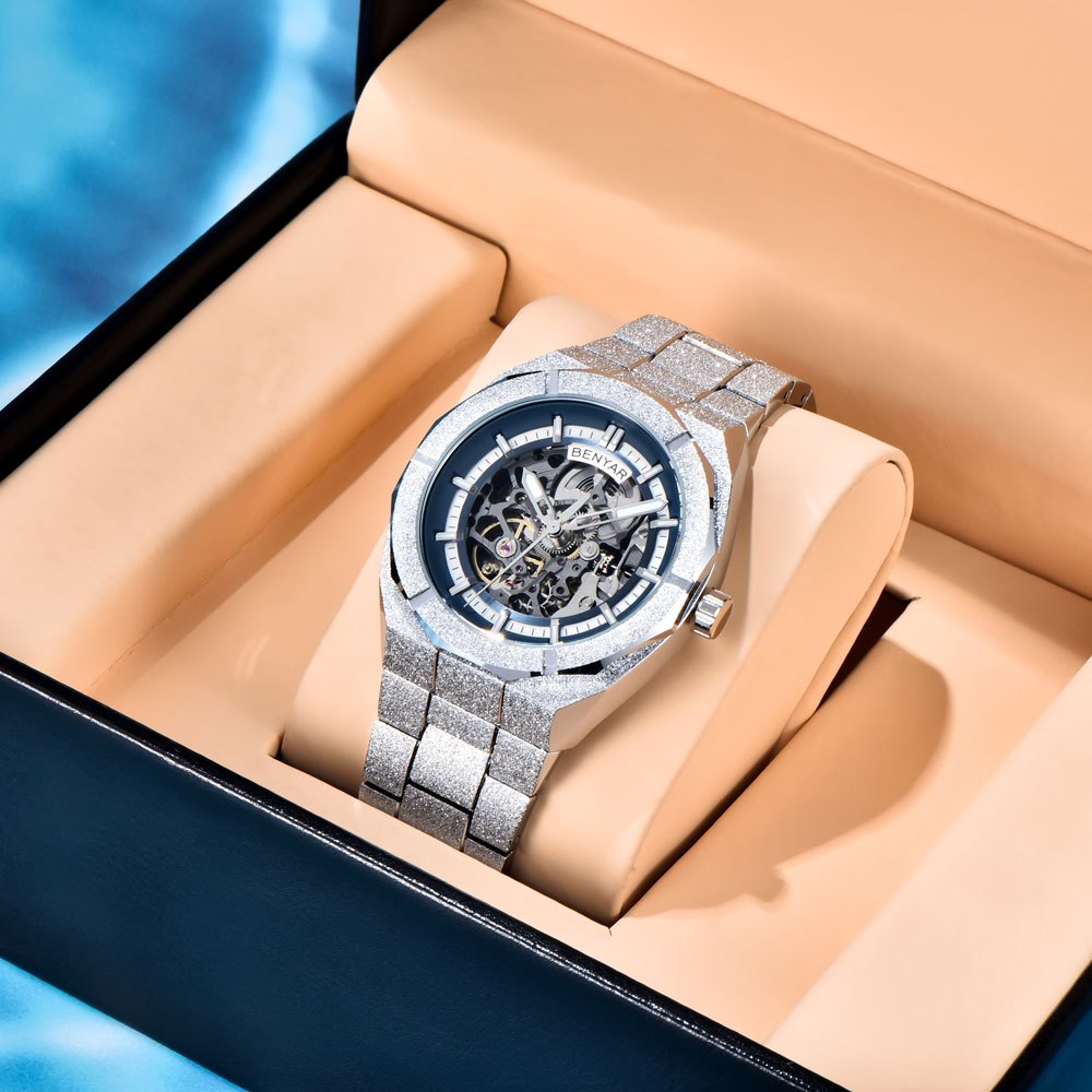 BENYAR 2025 New Mechanical Watch Men Hollow Automatic Alloy Gold Luminous  Stainless Steel Men's Watches BY-5212