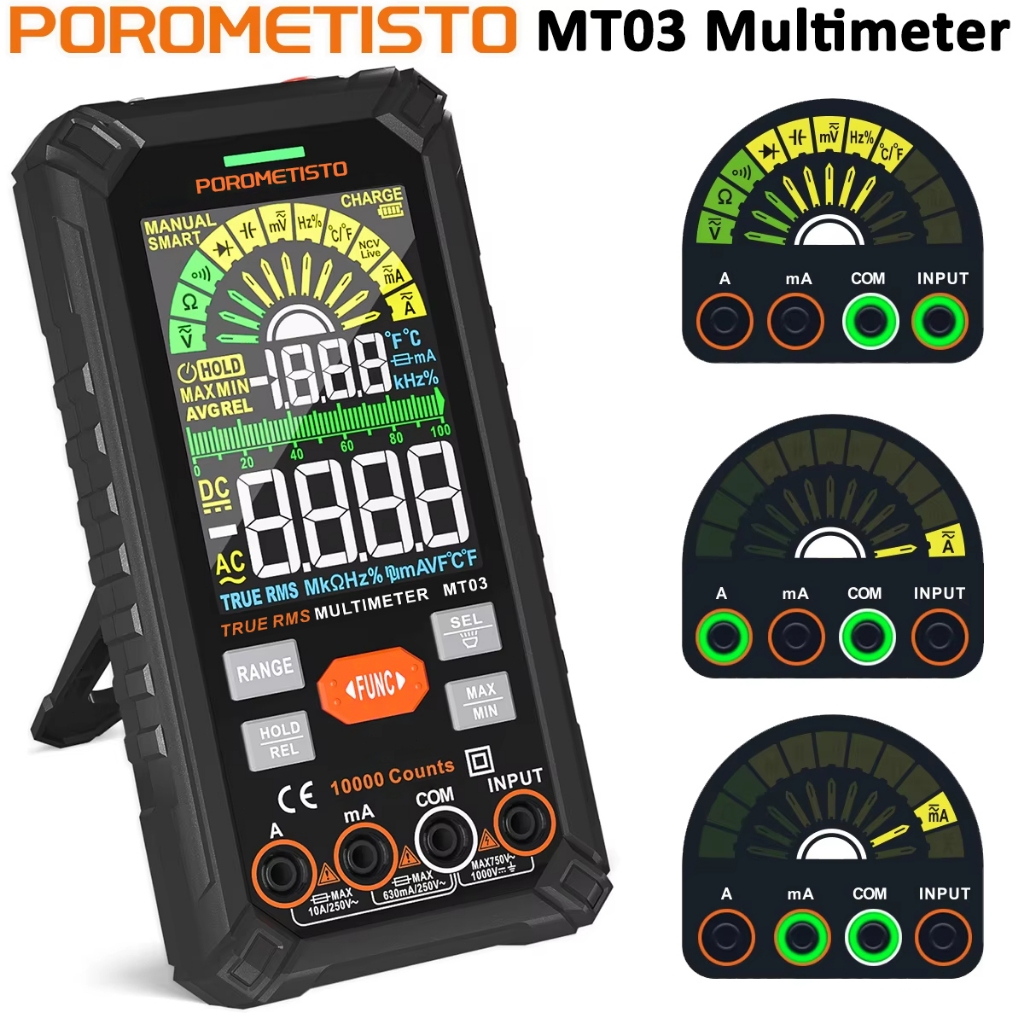 POROMETISTO MT03 10000 Counts Digital Multimeter Smart Auto Range 1000V ...