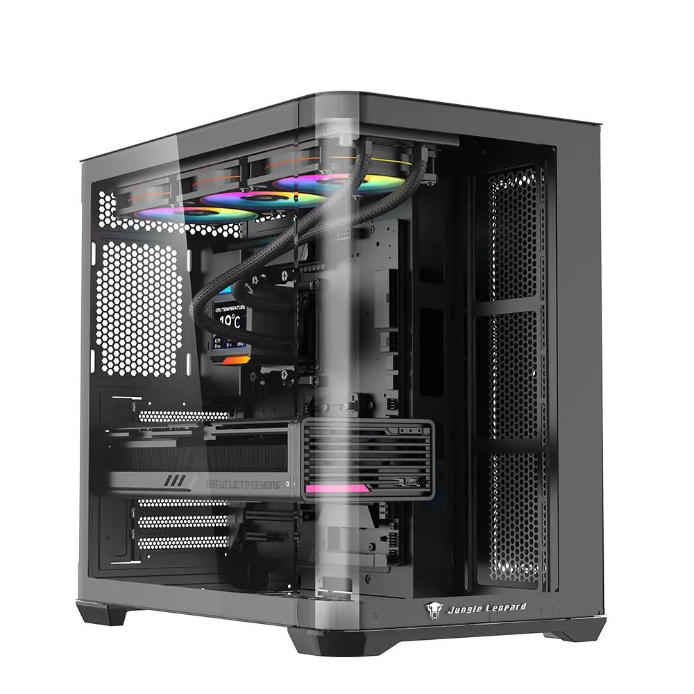 Jungle Leopard AC-01 ATX PC Case Black White Curved Glass Dual ...