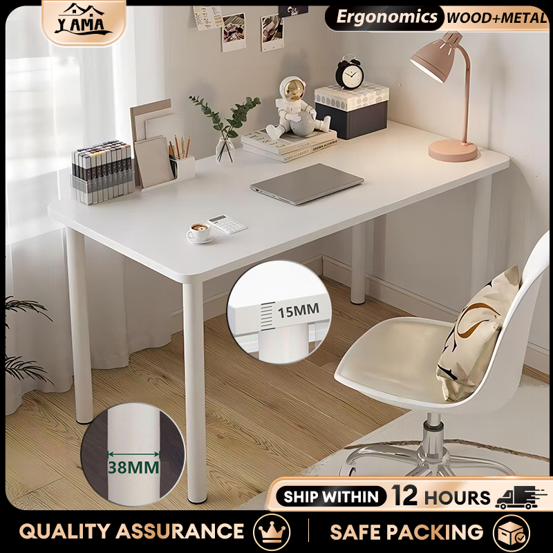 Thickened Study Table Round Leg Wood Desk Moisture-resistant Minimalist ...