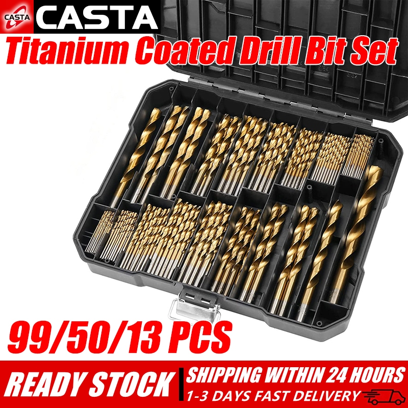 【COD】99PCS/BOX Titanium Coated Drill Bit Set for Metal and Wood ...