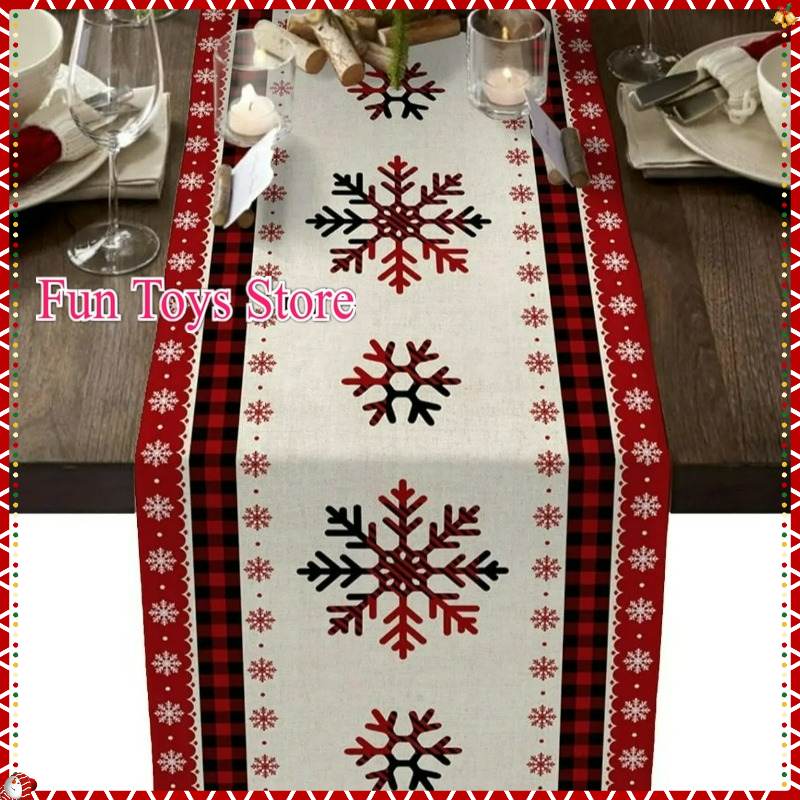 180x35CM Merry Christmas 2025 Table Runner Red Car Snowflake Pattern ...
