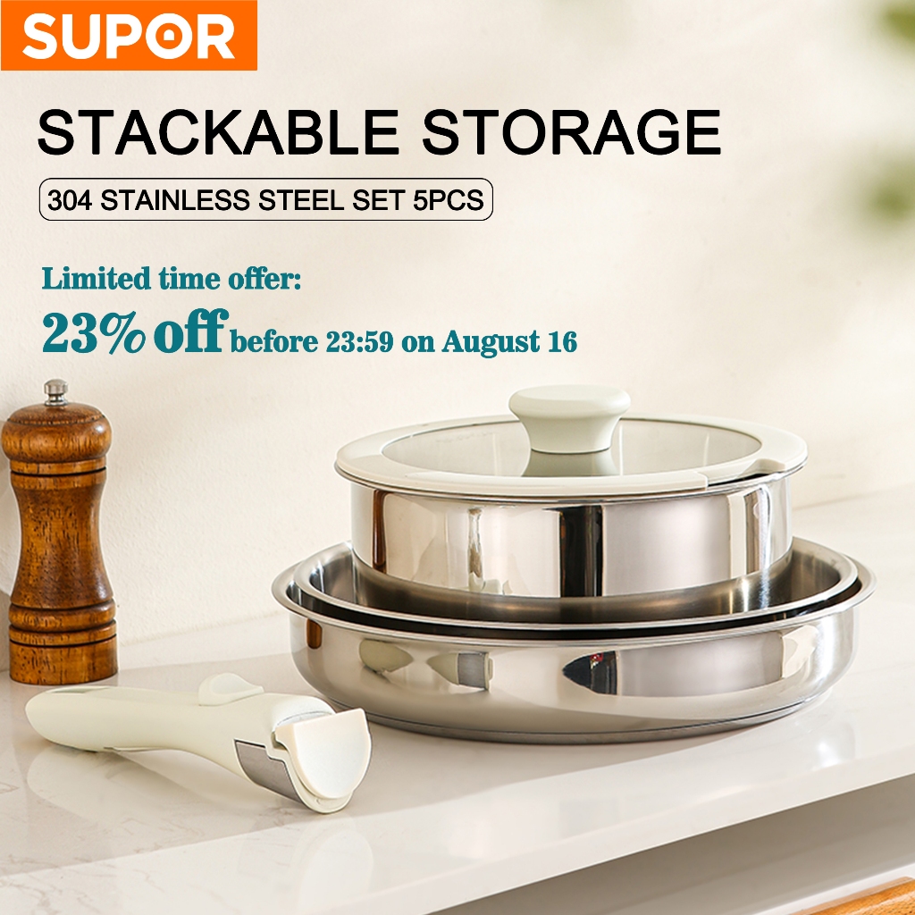 Supor Detachable Stainless Steel Cookware Set 5Pcs Original 0 Coating ...