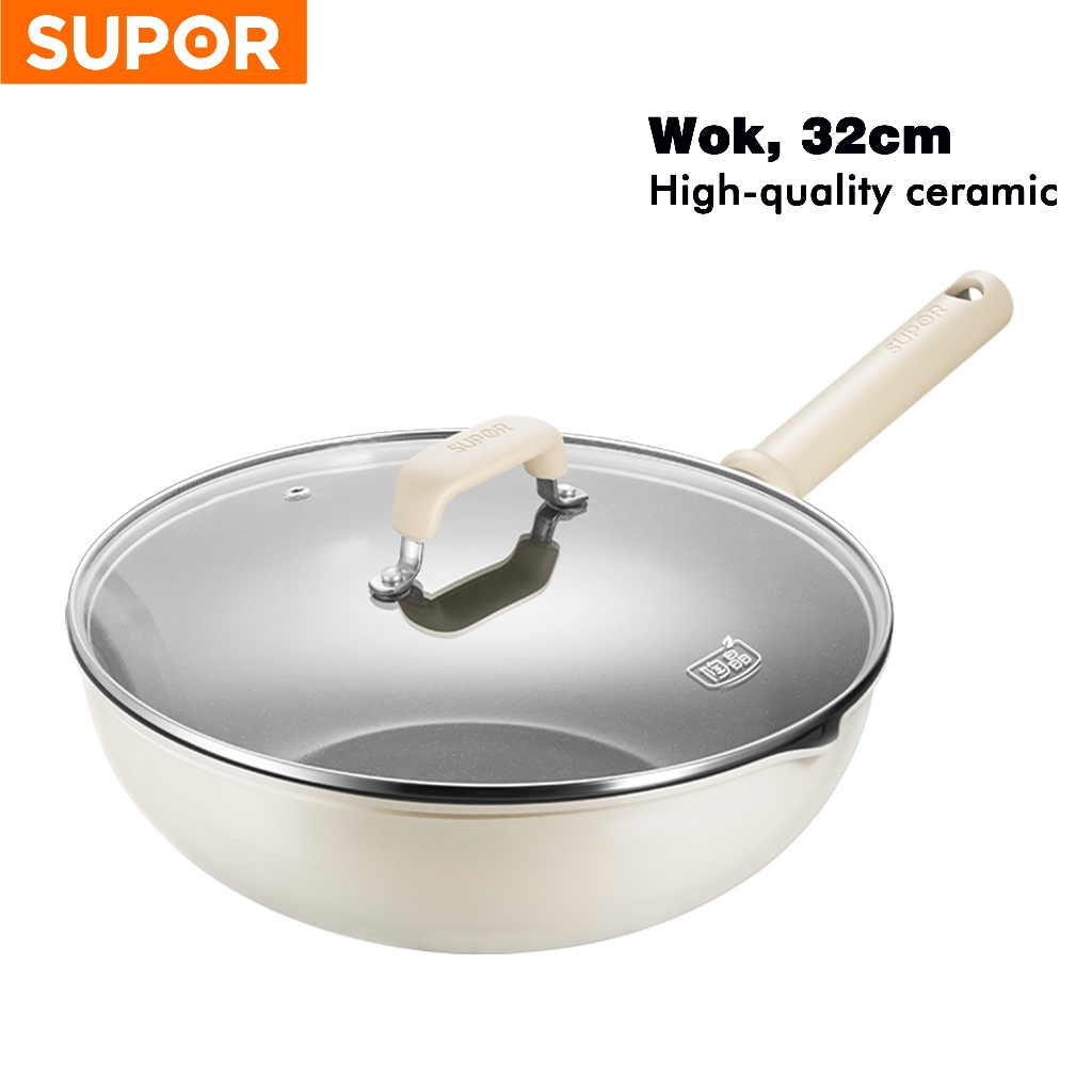 Supor Nonstick Ceramic 32cm Stir-Fry Pan Wok Original With Glass Lid ...
