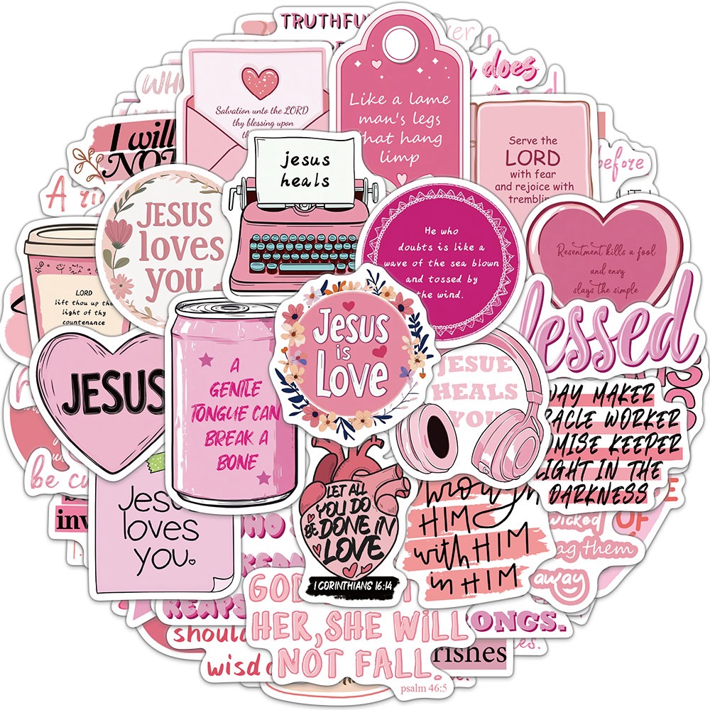 50PCS Pink Jesus Stickers Bible Verse Decals for Journal Water Bottle ...