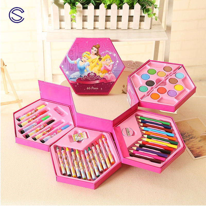 46 Piece Kids Coloring Set Gift Box Art Supplies Watercolor Pencils ...