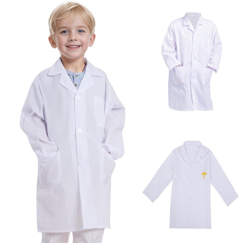 Children Unisex Long Sleeve White Lab Coat Nurse Doctor Cosplay Uniform ...