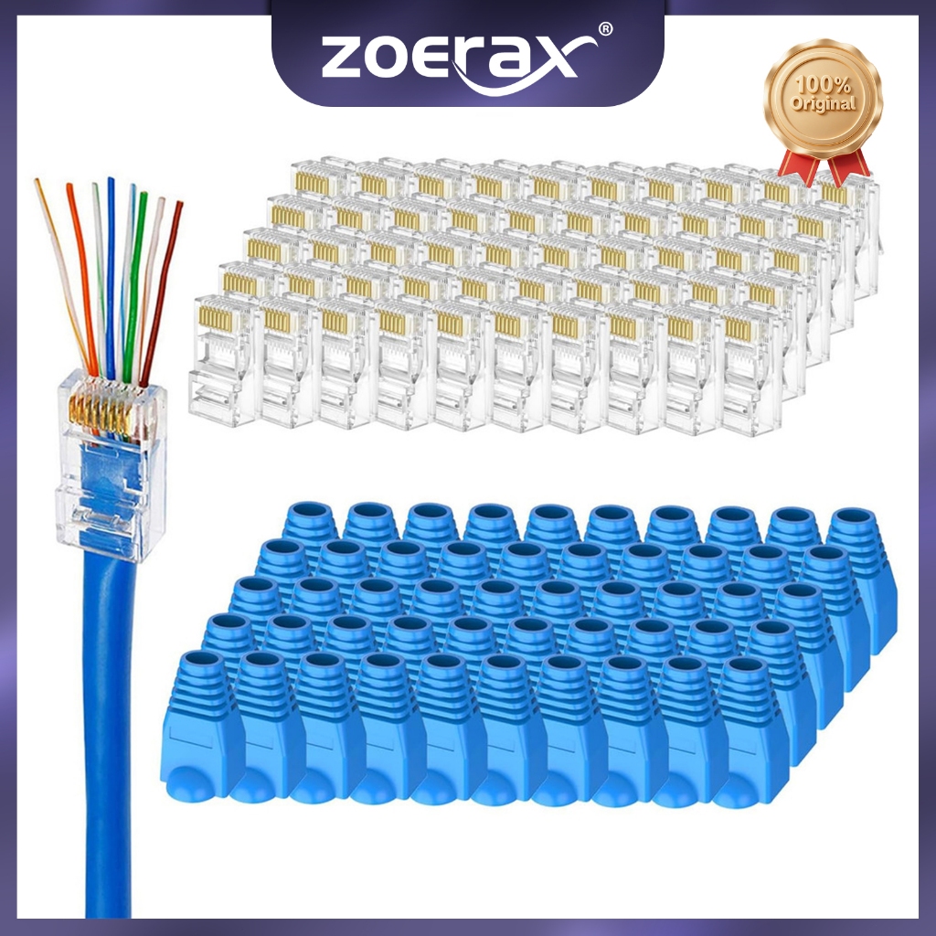 ZoeRax UTP RJ45 Connectors, Cat6 RJ45 Pass Through Plugs 50-Pack, Cat6 ...