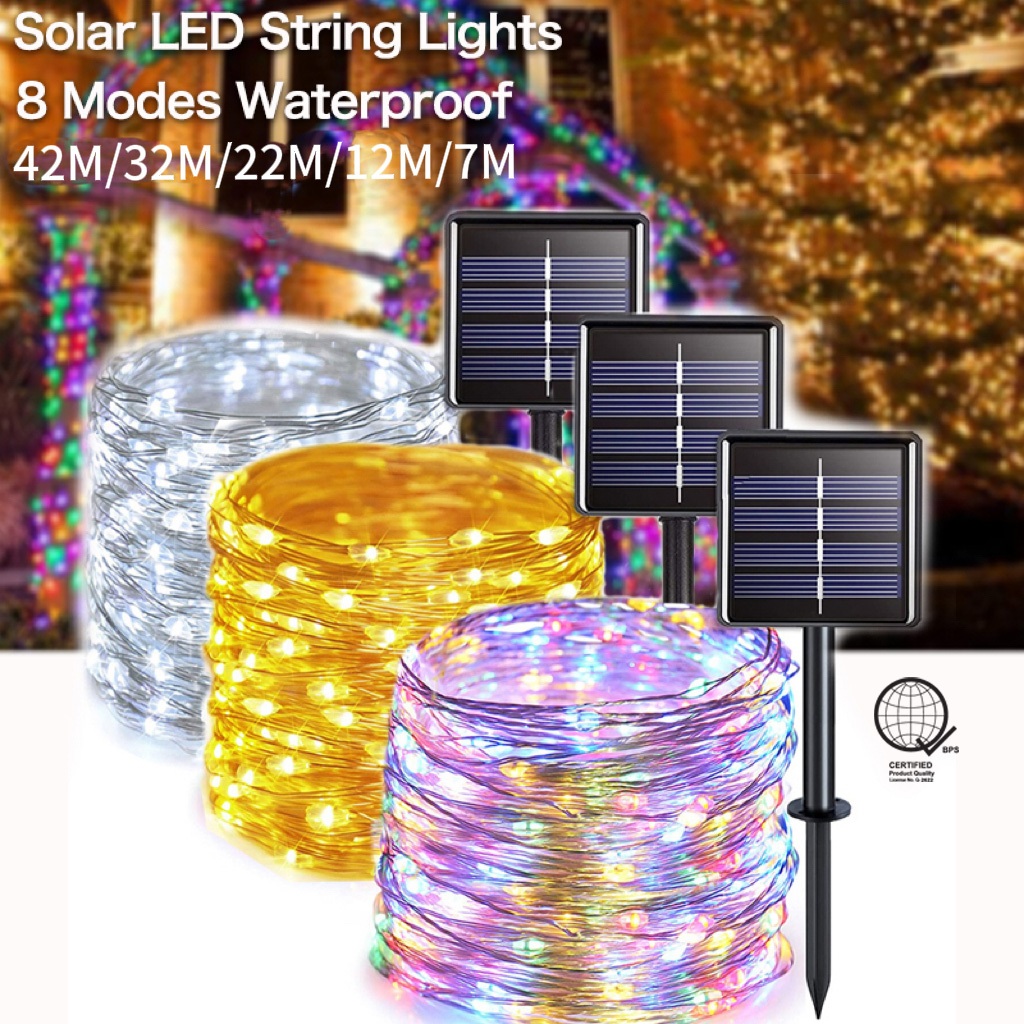 102M 42M 32M 22M 12M 7M Solar Christmas Lights Outdoor Waterproof Fairy ...