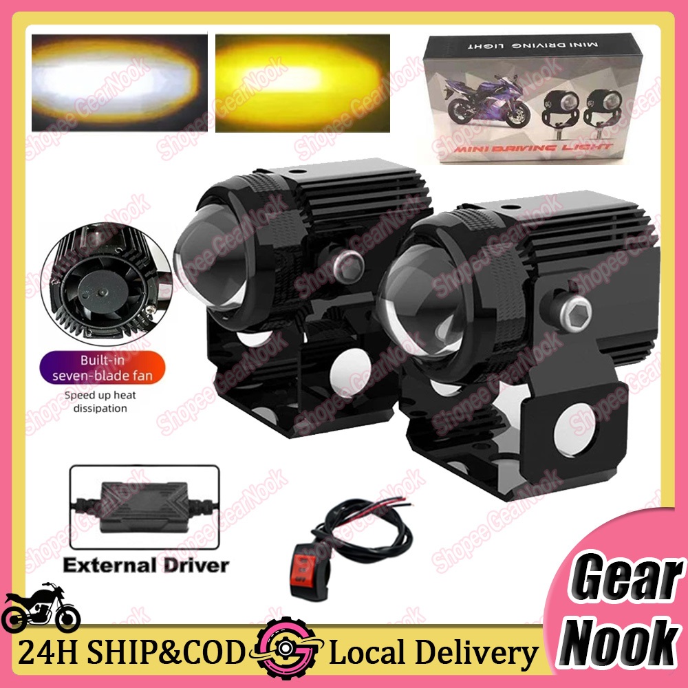 1Pair V2 Laser Gun Mini Driving Light Dual Color Hi/Lo Motorcycle ...