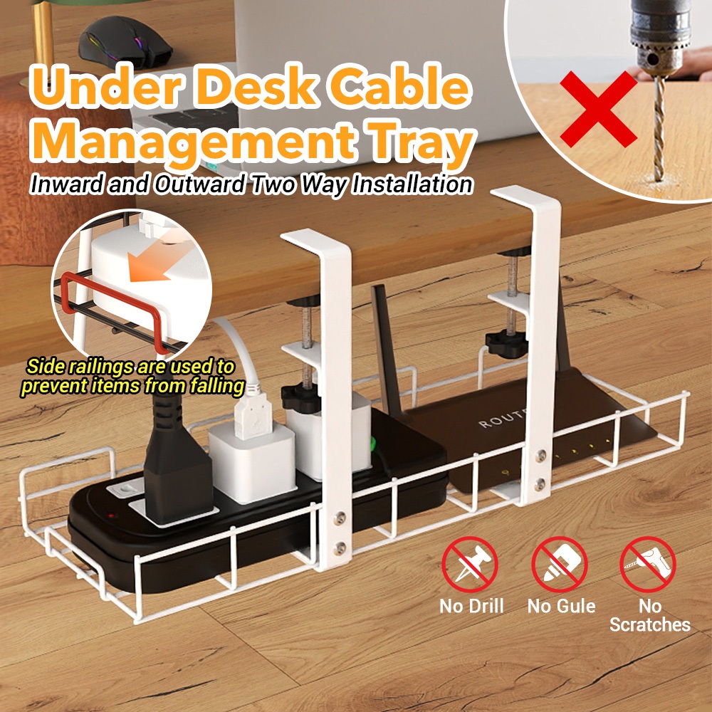 Under Desk Cable Management Rack Computer Network Socket Storage Shelf ...