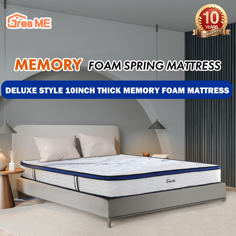 Dreame 10inch Memory Foam Spring Mattress Comfort Deluxe matress Medium  Firm foam bed Single/Double/Queen/King size 10Years Warranty