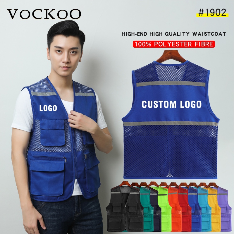 Reflective safety Mesh breathable multi-pocket vest Customized printed ...