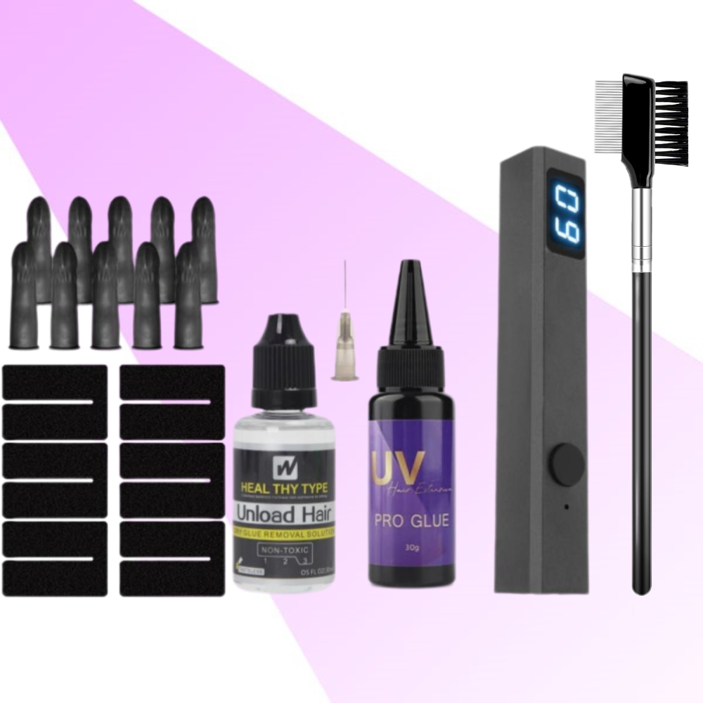 Curing UV Hair Kit Hair Extensions Tools 30g UV Hair Glue with UV Glue ...
