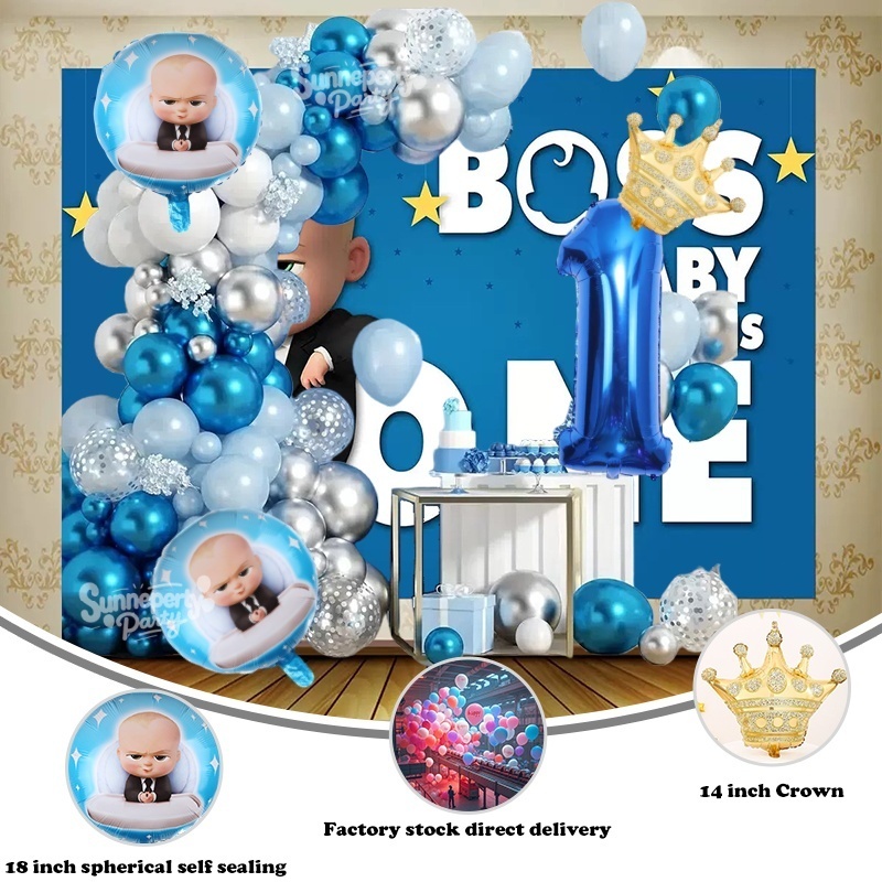 Boss Baby Balloon Decor Set Newborn Birthday Party Supplies Blue White ...
