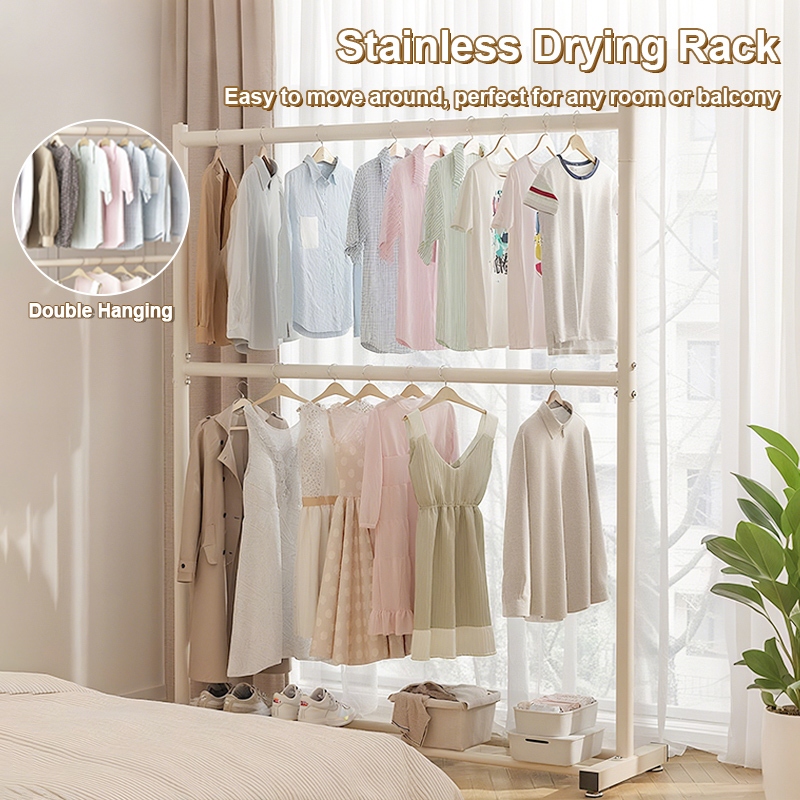 Heavy Duty Steel Clothes Rack - Double Layer Drying Rack for Bedroom ...