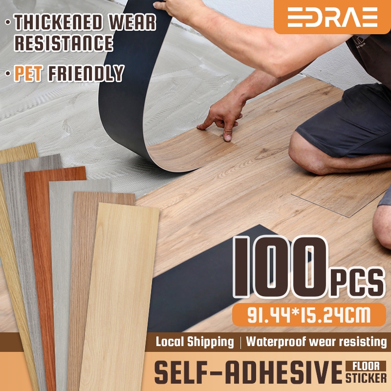 100PCS Wood Grain Vinyl Tile Floor Self Adhesive 91x15cm Waterproof PVC ...