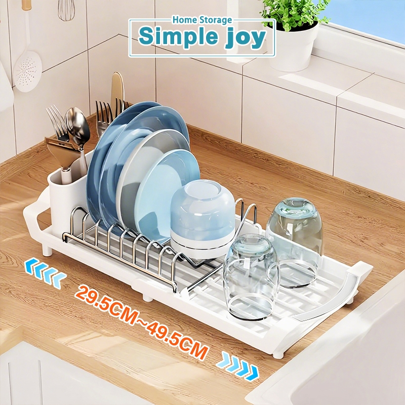 SimpleJoy Retractable Dish Rack with Expandable Tray & Water Flow Guide ...