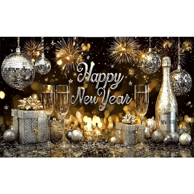 5x3ft Disco Happy New Year Photography Backdrop for Gold Silver New ...