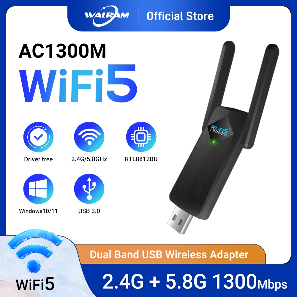 Walram 1300Mbps USB3.0 WiFi Dongle | 5G Wi-Fi5 Dual-band Realtek Driver ...
