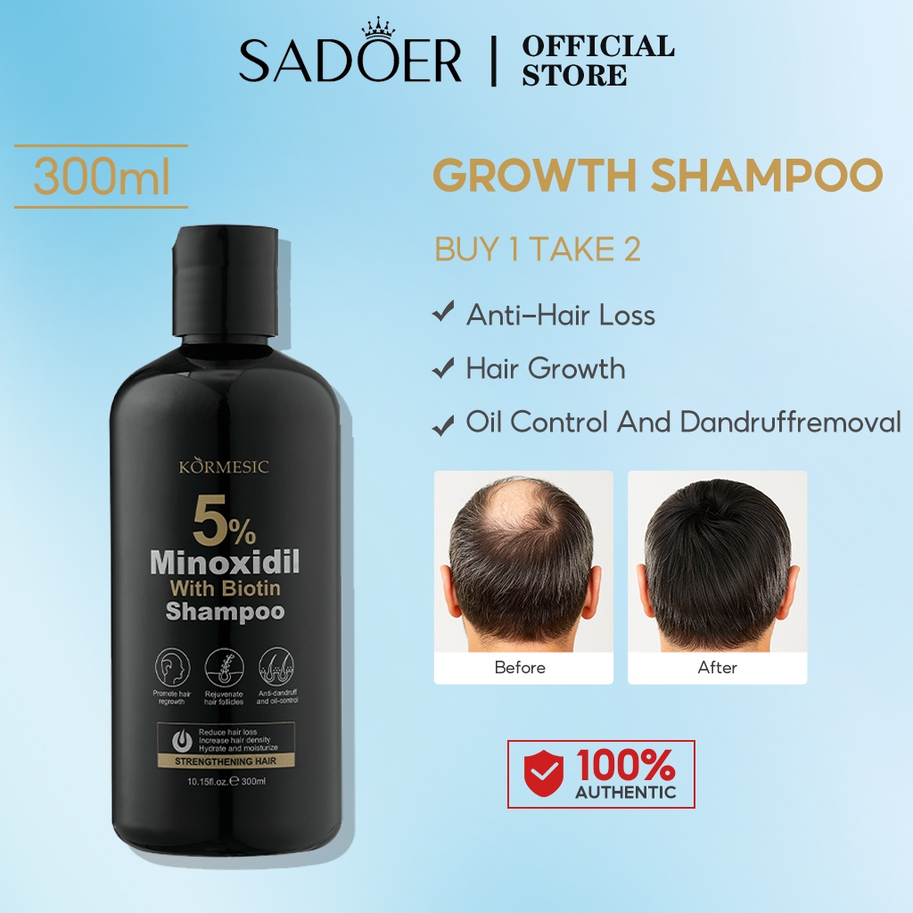SADOER Minoxidil 5% Hair Grower with Biotin Shampoo And