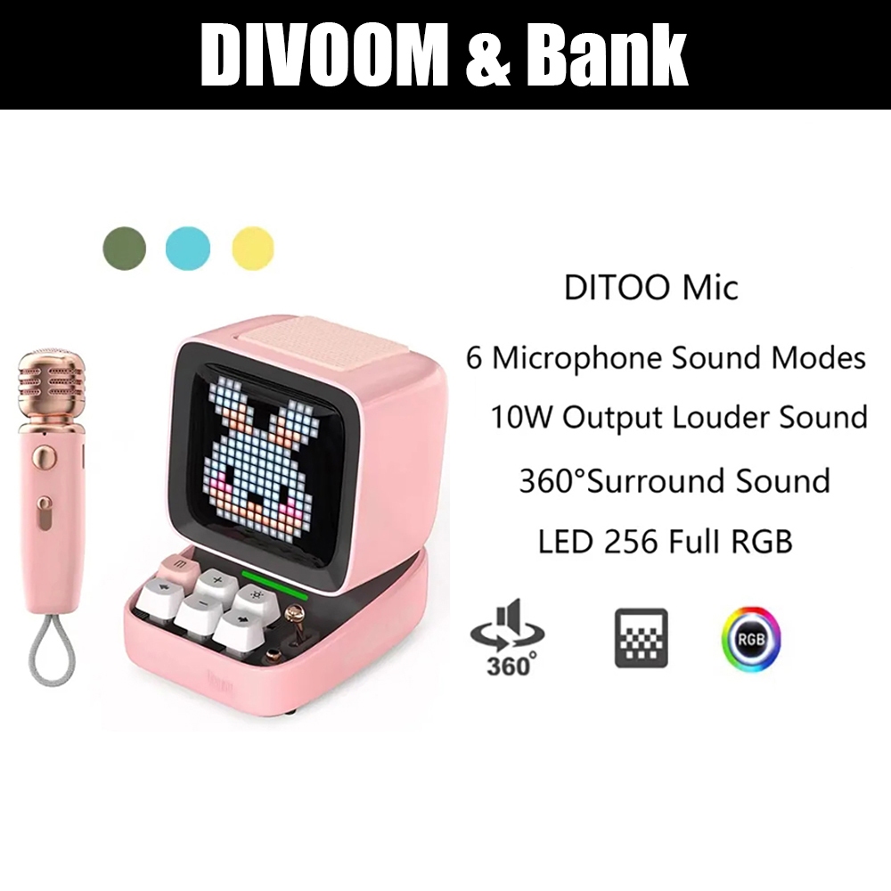 Divoom Ditoo MIC Programmable LED Screen Display Speaker Bluetooth ...