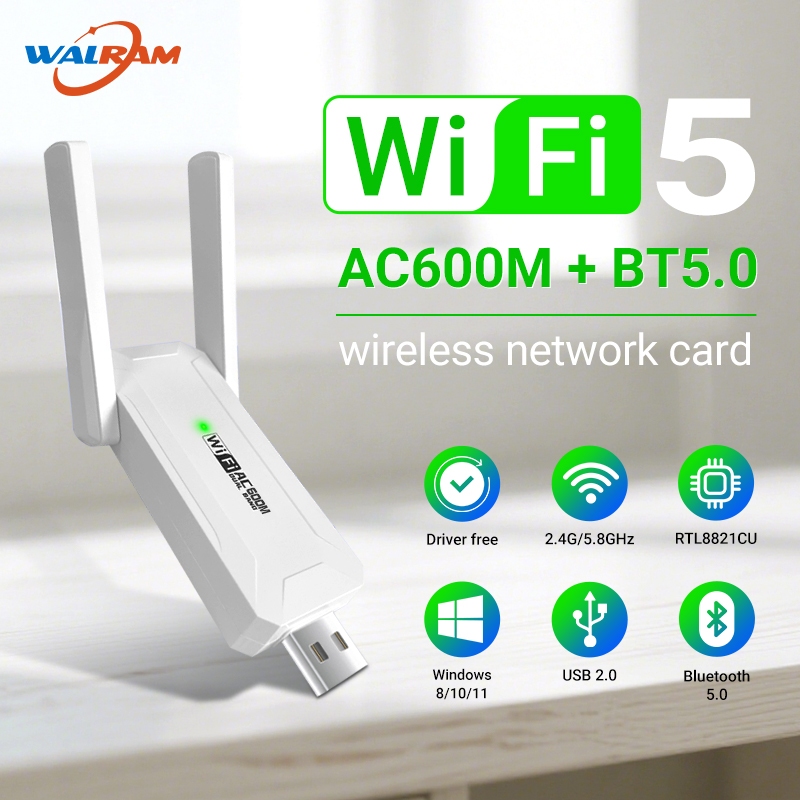 Walram WiFi Adapter 600Mbps Bluetooth5.0 WiFi Receiver Dual-band 2.4G ...