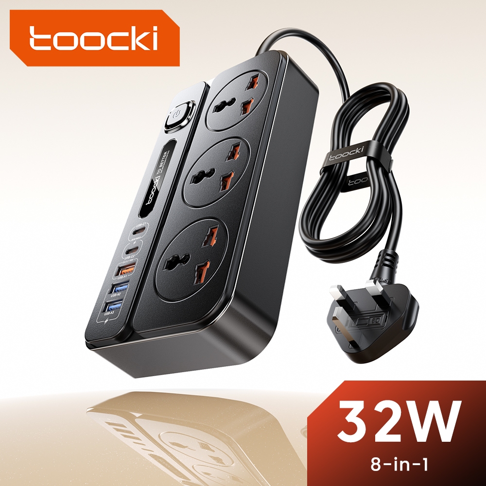 Toocki 8 In 1 US/EU Multi Plug Power Strip AC Outlets Electrical Socket ...