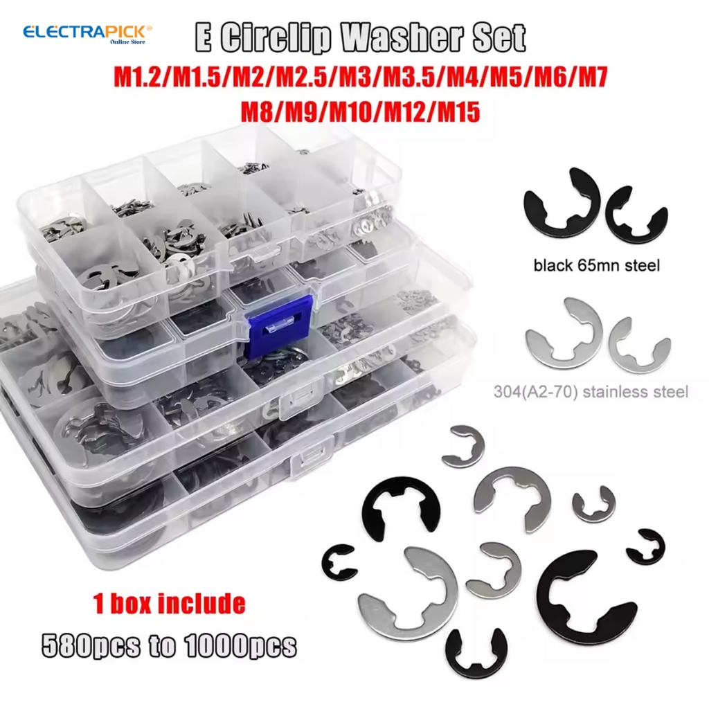 Electrapick Stainless Steel E-Clip Snap Ring Set 1.5-10mm Multi-Size ...