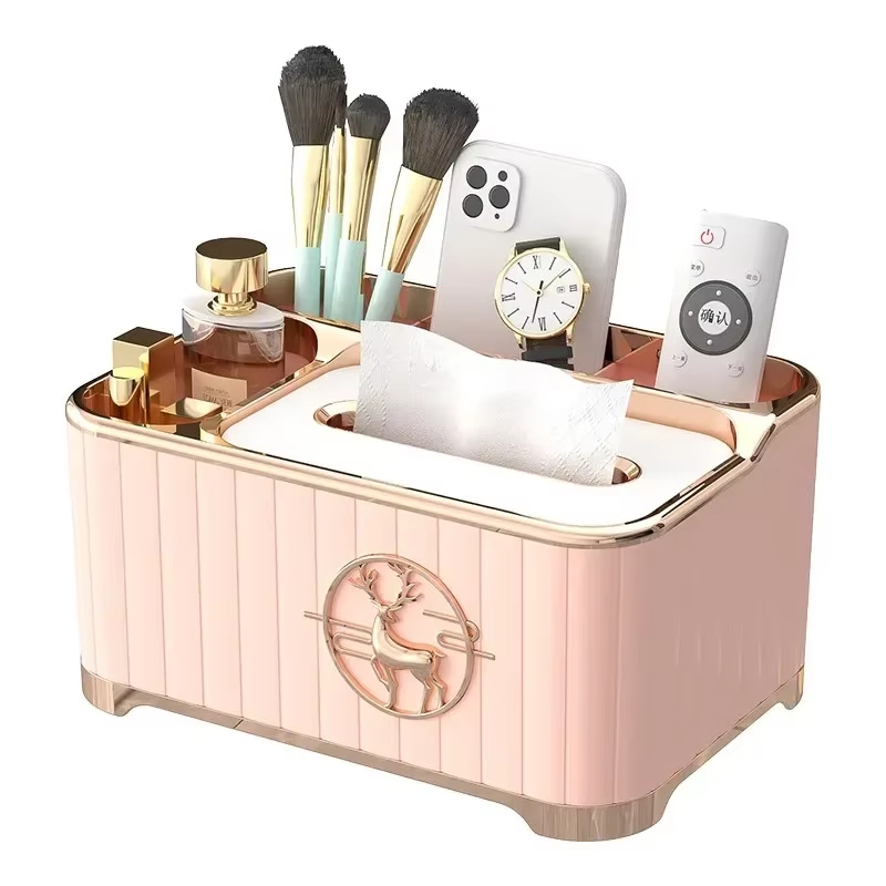 Desktop Tissue Box Multi-functional Storage Decoration Tabletop Paper ...