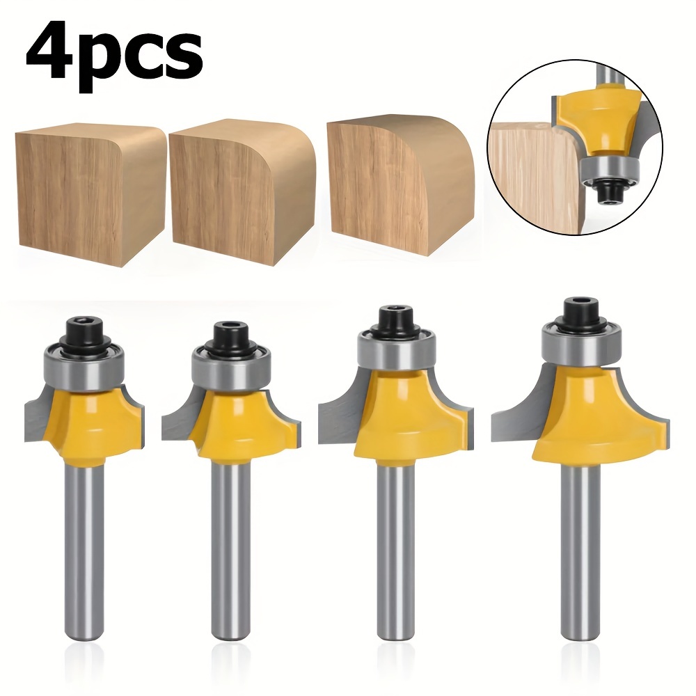 4Pcs 1/4 Inch Shank Router Bits Round Corner Rounding Edge-Forming ...