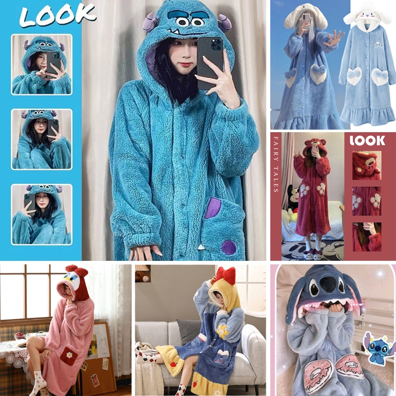Women Pajamas Kigurumi Nightgown Coral Velvet Sleepwear Winter Animal ...