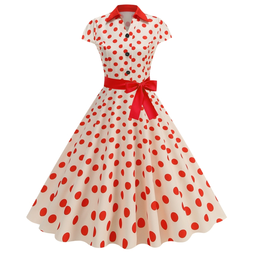 Vintage 1950s Retro Pleated Dress Short Sleeve Polka Dot Print Dress For  Women Elegant Evening Party Gown Prom Swing Dresses | Shopee Philippines