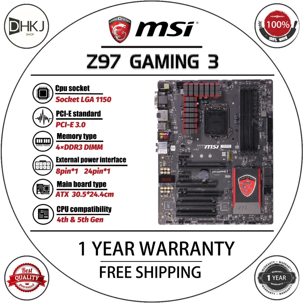 USED MSI Z97 GAMING LGA 1150 ATX Gaming Motherboard Supports 4th