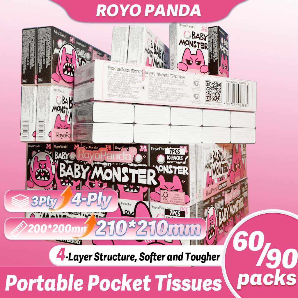 【60/90 Packs】Royo Panda Tissue Handing Tissue Facial Tissue Convenient ...