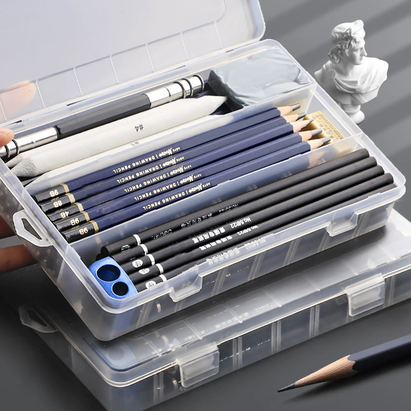 Large Transparent Sketch Pencil Case Children Crayons Case Drawing ...