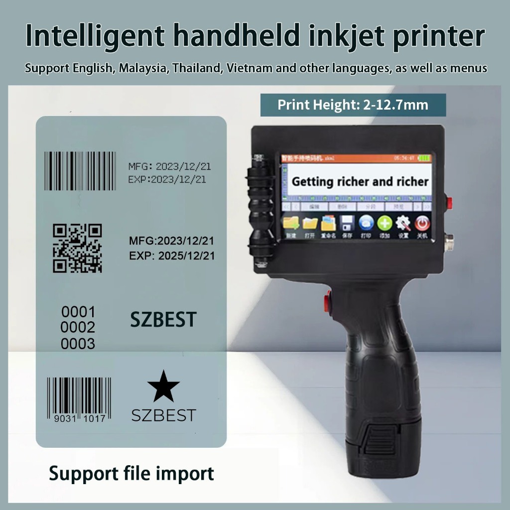 Portable hand-held inkjet printer 12.7mm Label Printer QR Bar Batch ...