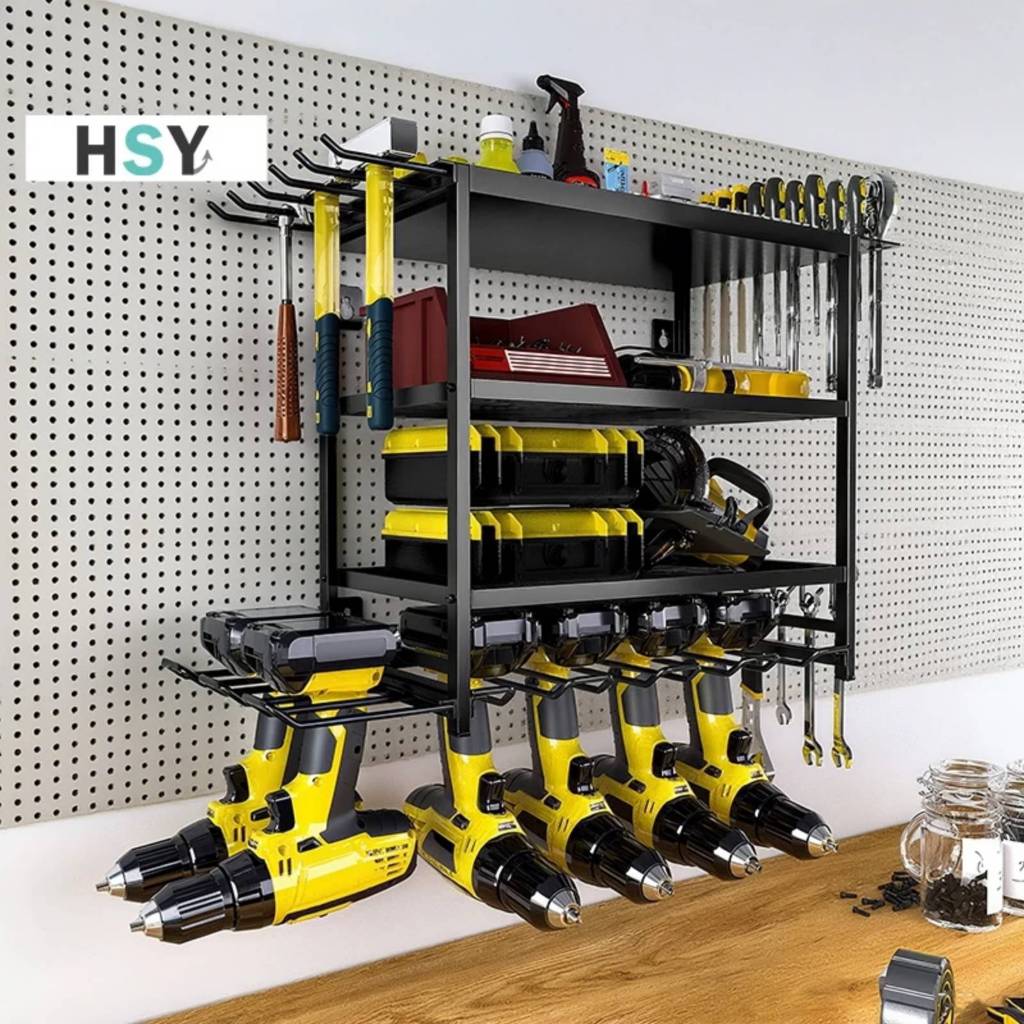HSY Tool Organizer Rack 2/4-Tiers Heavy Duty Garage Storage w/ 6-Bay ...