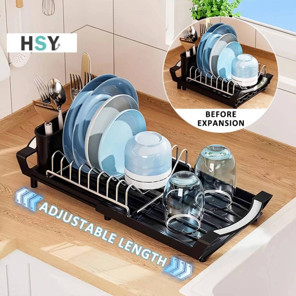 HSY Adjustable Dish Rack with Tray without Installation Expandable ...
