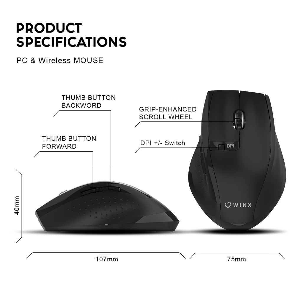 WINX(two-year warranty)Wireless mouse with three levels of DPI ...