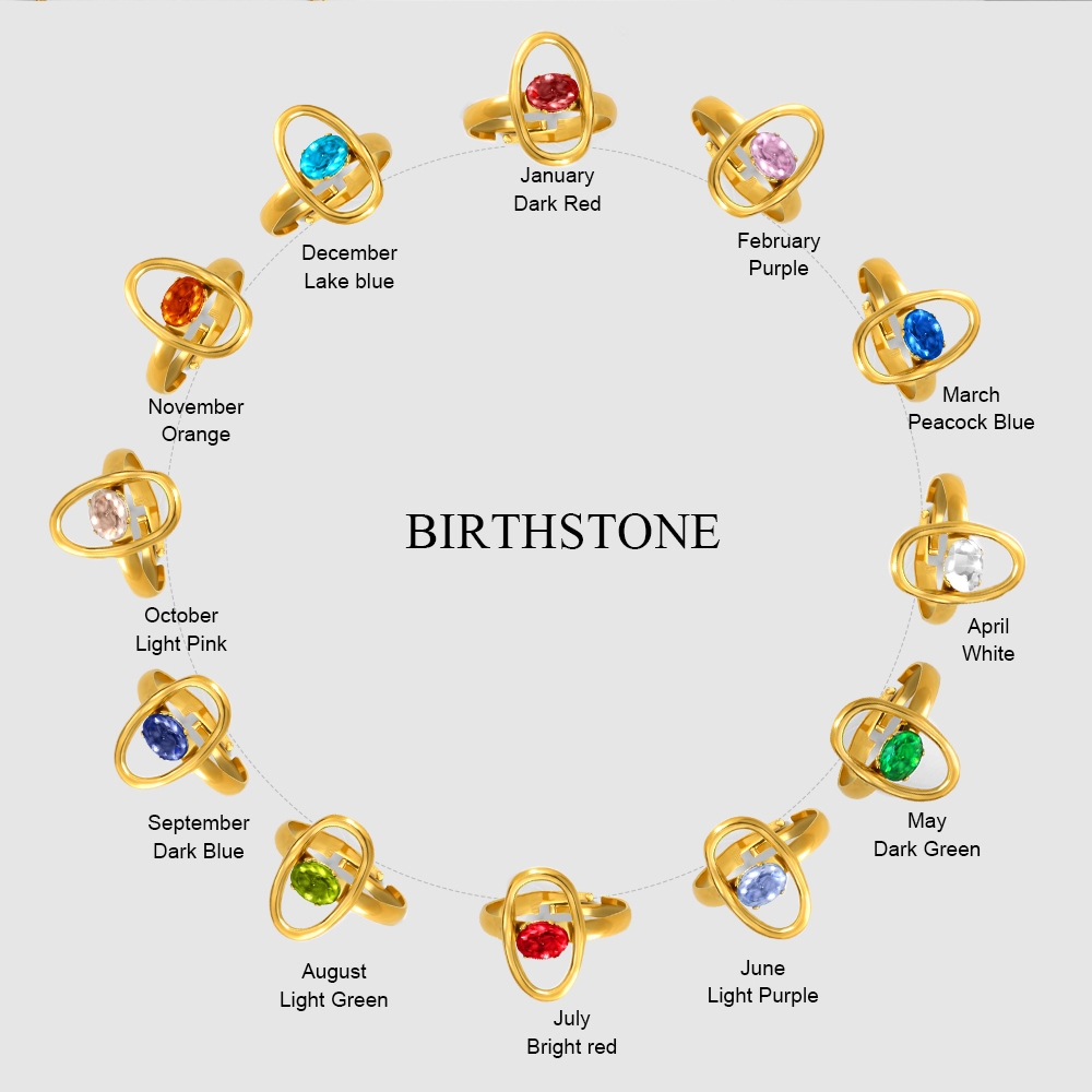 KAMASSI Stainless Steel Birthstone Ring Adjustable Non Tarnish ...