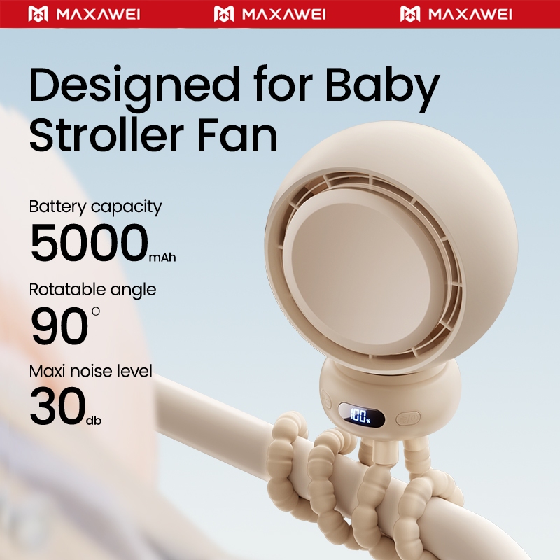 MAXAWEI Stroller Fan 5 Gear Wind Speed Baby Fan Anti Pinch Portable Fan ...